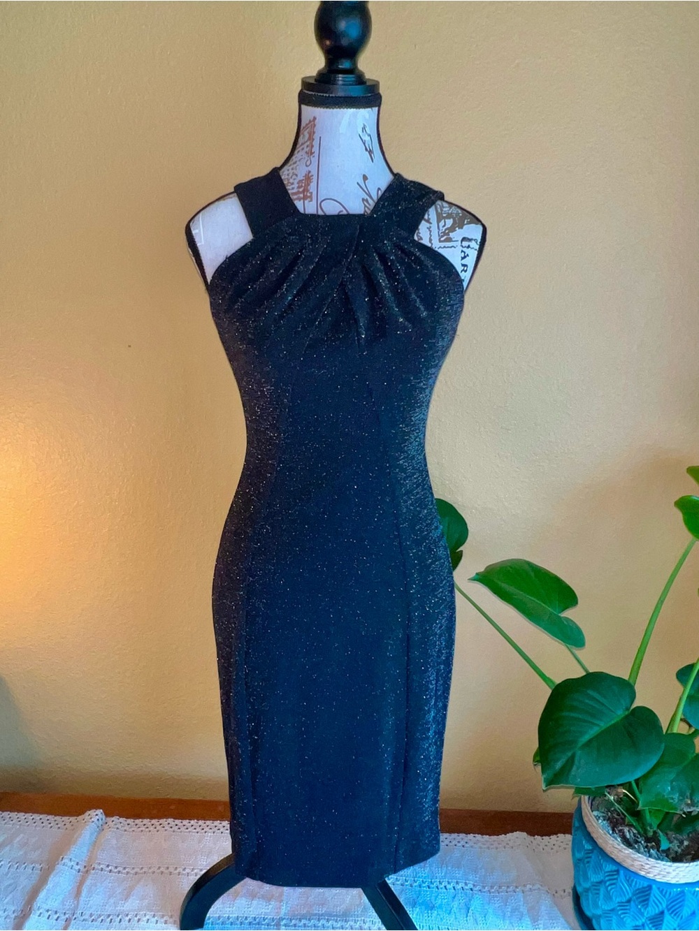 Calvin Klein Black Sparkly Halter Dress